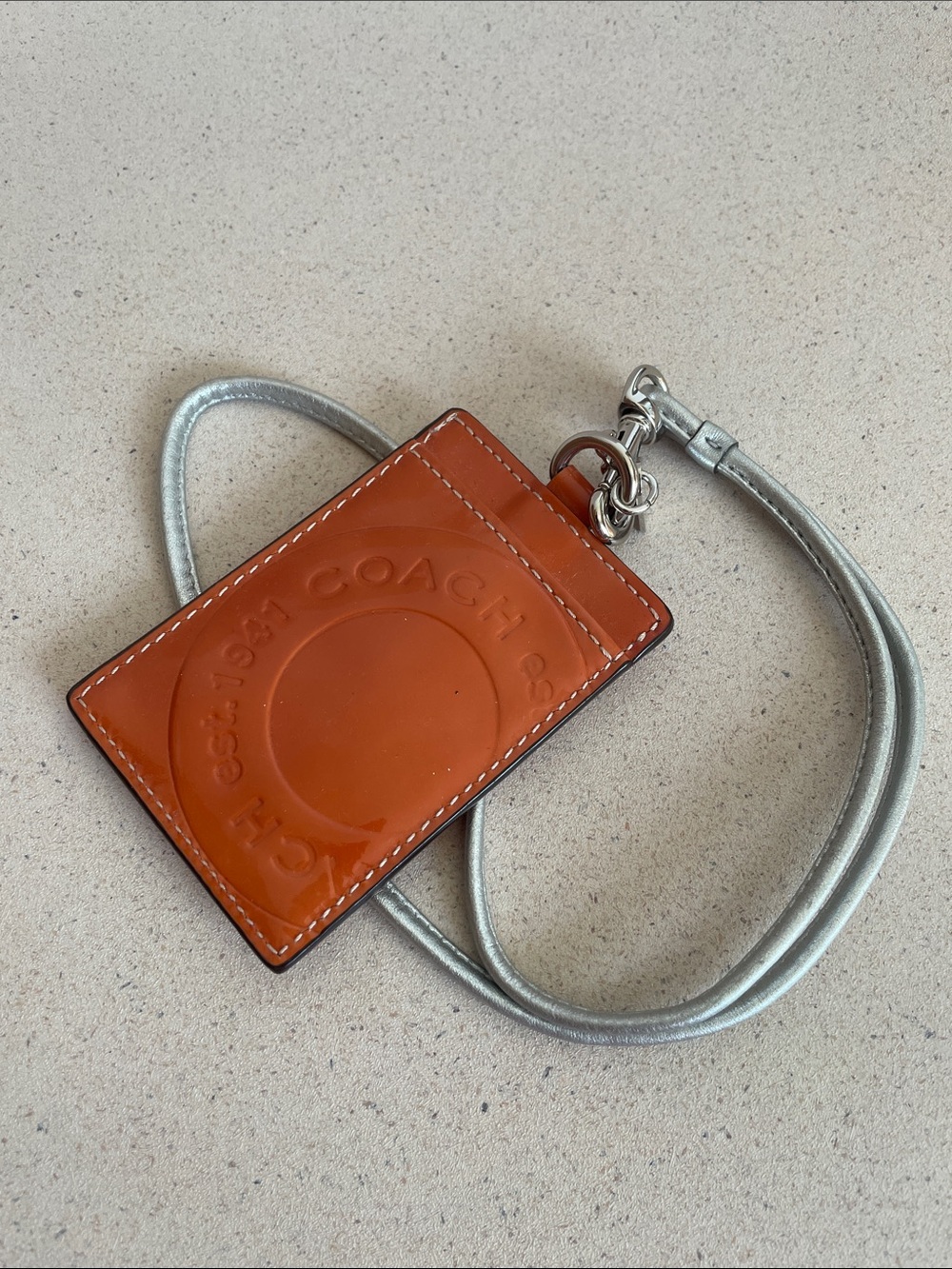 Coach Patent Leather Card Holder with Silver Lanyard
